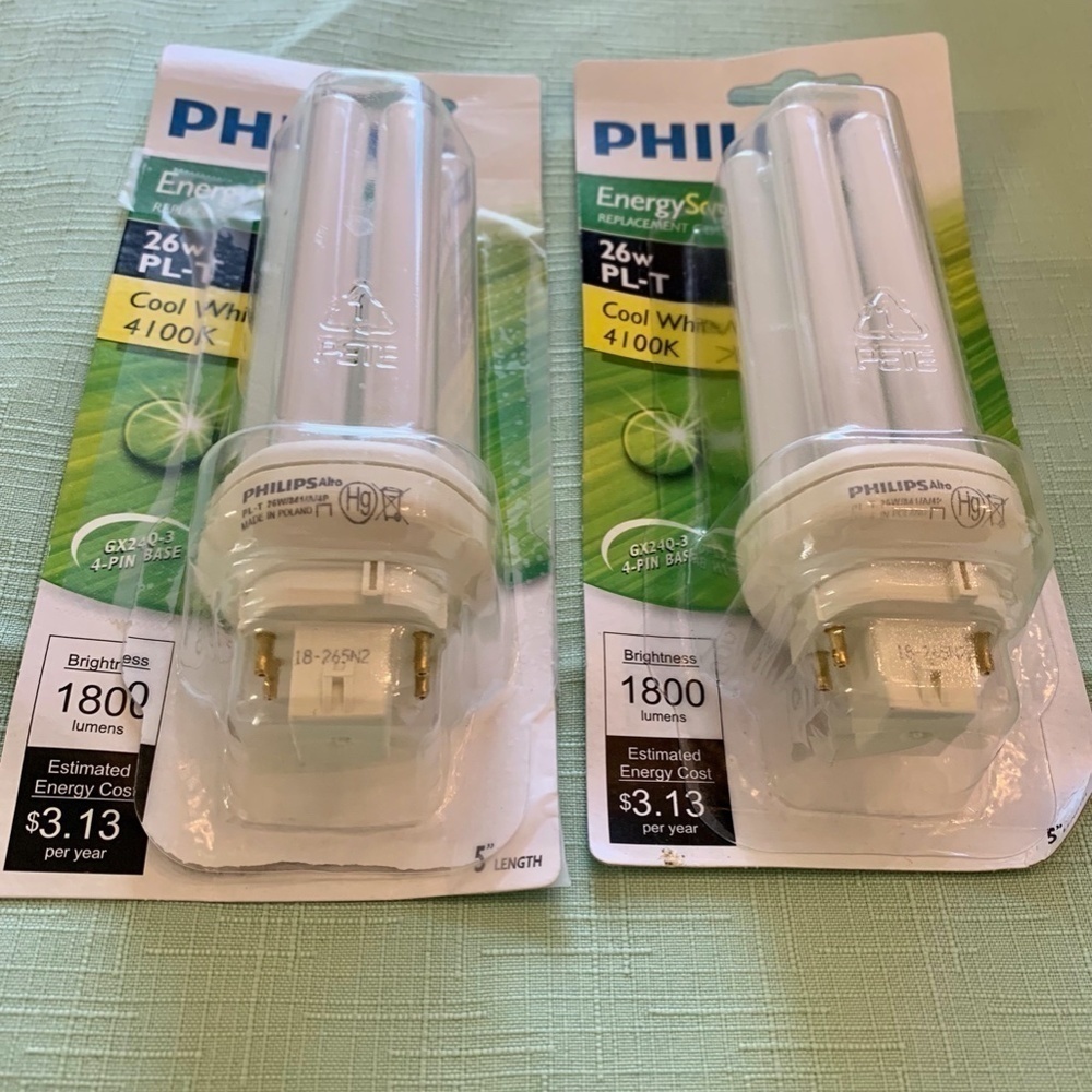 Philips 100W Equivalent Cool White GX24Q-3 Base PL-T CFL Light Bulb Set of 2 5" - Picture 2 of 3